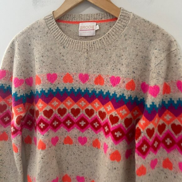 Brodie Cashmere Cream Sweater with Pink and Blue Accents - Picture 2 of 6